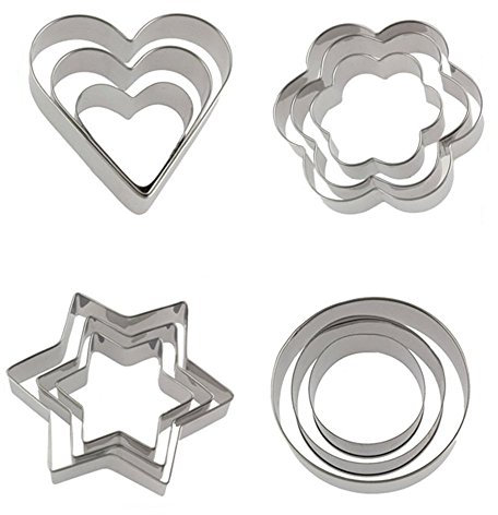 FINEVERNEK Lot de 12 Emporte Pièces Cœur, Moule à Biscuits en Métal, Emporte-Pièces en Acier Inoxydable, Emporte Pieces Patisserie, Fondant Biscuit Cookie Chocolat Cœur, Étoile, Fleur, Oeuf Rond