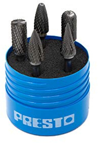 Presto 27600-12BCFGM Solid Carbide Burr Set, 1/2 Double Cut, 12mm, Shapes 1 x B, 1 x C, 1 x F, 1 x G, 1 x M, 5 Piece
