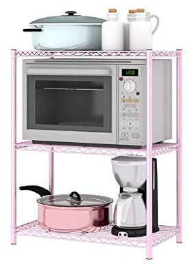 MTYLX Regal, Einfache Multifunktions Wohnzimmer Küche 3-Tier Mikrowelle Rack Edelstahl Rosa Bodenmontage Metallregal Lagerregal Gewürzregal