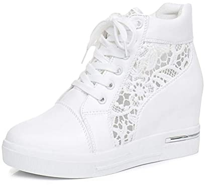 shownicer Femme Talon Compensé Plateforme Bottillon Élégant Baskets Mode Chaussures Respirantes Chaud Chaussure de Sport Sneakers D Blanc 38 EU