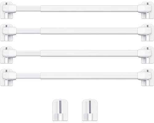 4 Stücke Gardinenstange Ausziehbar Bistrogardinenstangen Scheibengardinenstange Erweiterbar Gardinenstange fenster Kunststoff mit 10 Stücke Selbstklebende Haken, Weiß (15,7 bis 27,5 Zoll)