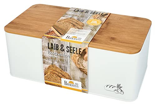 Birkmann, Laib & Seele Brotkasten, Metall mit Bambusdeckel, 33 cm, zum Aufbewahren von Brot und Teigwaren, 310209