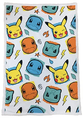 Nemesis Now Pokémon Starter Throw 100 * 150cm, Pokémon Blanket, Starter Throw, Luxuriously Soft, Official Pokémon Merchandise, White