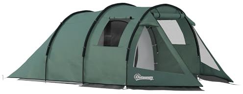 Outsunny Tienda de Campaña de Túnel Tienda Camping para 3 Personas Impermeable PU2000 mm Protección UV30+ con Ventanas y Bolsa de Transporte para Trekking Camping Playa Aventura 475x264x172 cm Verde