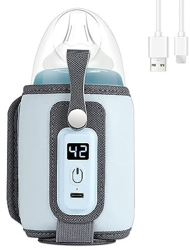 mizikuu Flaschenwärmer Baby, Tragbarer Babykostwärmer USB Schnell-Flaschenwärmer mit Genaue Einstellbare Temperatur Babyflaschenwärmer Erwärmen und Warmhalten von Babynahrung für Babyflaschen Blau