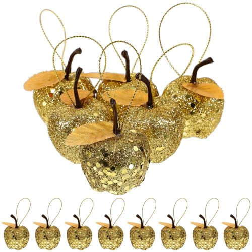 HOMSFOU Golden Glitter Apple Christmas Ornaments - 20pcs Hanging Xmas Baubles & Pendants for Tree Decor