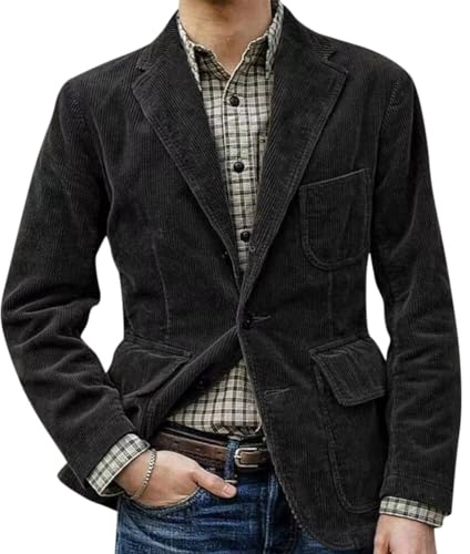 Oanviso Blazer da Uomo Giacca di Velluto Retro Blazer in Velluto a Coste Casual Cappotto con Risvolto Regular Fit Autunno Elegante Giacca da Abito con Button e Tasche B Nero M