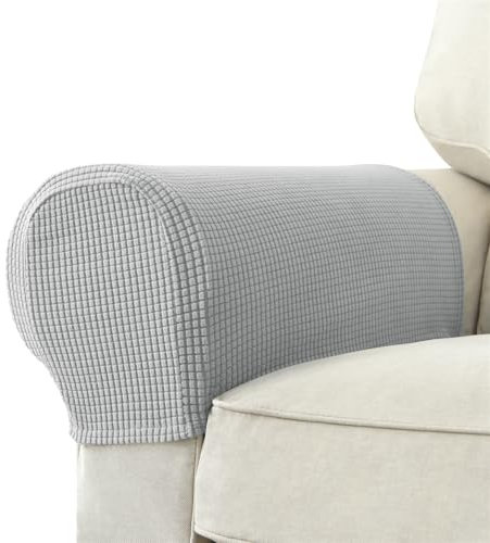 Fansu Funda para Reposabrazos de Sofá 2 Piezas Protector Reposabrazos Sofá Sillón de Jacquard de Cuadros, Elástico Lavable y Antimanchas Funda para Brazos, Protector de Muebles (Gris Claro)