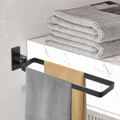JIZZU Porte-Serviettes 180° Pivotant Salle de Bain, Double Barre Support Mural en Alliage d'Aluminium avec Vis et Adhésif, 32,5 cm, sans Perçage ou Perçage (Noir Mat)