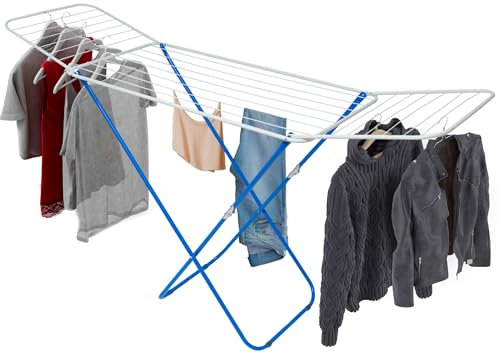 Mundo Home Tendedero Plegable Extensible 18m - Tenderetes de Ropa Plegables de Secado Rápido - Sisi Tendedero Plegable Hogar - Tendedero Secador de Ropa con Alas - Tenderete Extensible (Azul)
