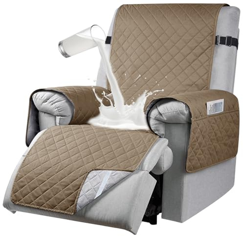 RAPRAP Étanche Housse pour Fauteuil Relax Electrique, Antidérapant Housse de Chaise Inclinable avec Poches Latérales, Lavable Protection Fauteuil Relax 1 Place, 25Inch,Taupe,1 Seater