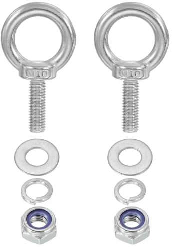 PATIKIL M10 x 30mm Boulon À Œil Avec Écrou, 2 Pièces 304 Acier Inoxydable Boulon À Œil À Épaulement Pour Levage, Argent
