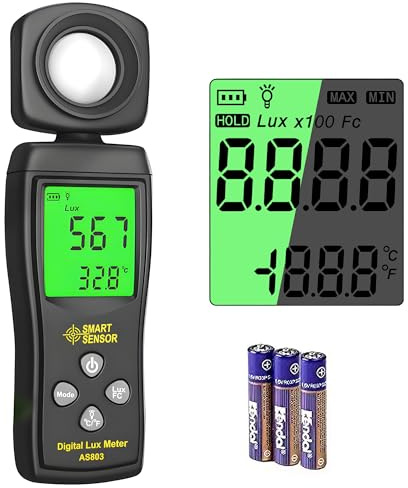 Digital Light Meter, Backlit LCD Display Lux/Foot Candles Meter with 180º Rotating Sensor, Range up to 200,000 Lux Luxmeter,for Photography Plants Lighting Intensity Brightness Measurement