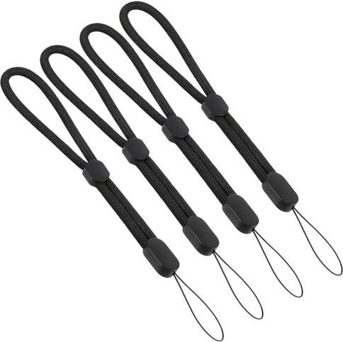 4 Stück Kamera Handschlaufe Verstellbare Paracord Handschlaufe Universal Nylon Handy Lanyard für Kamera, Handy, USB-Stick, Taschenlampe, Autoschlüssel (20 cm, Schwarz)