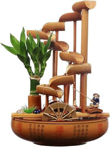 QMOWIZ Table Decor Fontana Desktop Ceramica Fontana Creativa di bambù Water Whate Fluering Fountain Home Fontana da Giardino