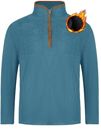 Pull en polaire pour homme - Demi-fermeture éclair - Veste polaire avec poches - Automne et hiver - Veste mi-saison en micropolaire - Sweat d'extérieur - Bleu - M