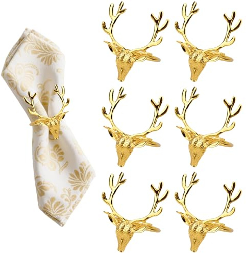 Ronds De Serviette Renne De Noël, Rond De Serviette De Table Doré, 6 Pièces, Decoration Noel, Rond De Serviette pour Décoration De Table, Mariage, Noël, Dîner De Fête