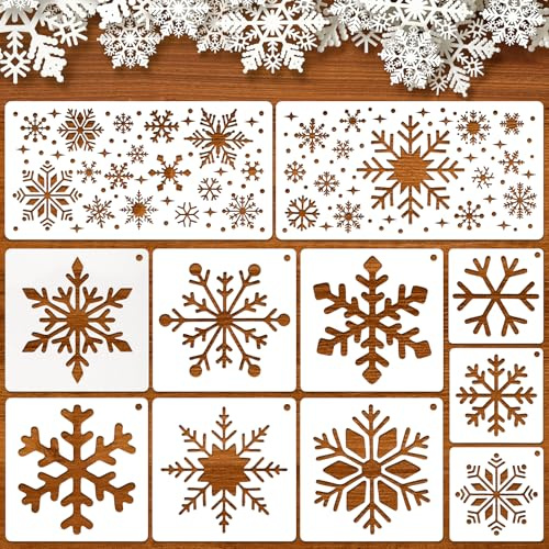 Kiiwah 11 Pieces Christmas Snowflake Stencil, Reusable Snow Window Template Mixed-Size Christmas Window Stencils Kit for Spraying and Drawing for Craft, Glass, DIY Card, and Wood