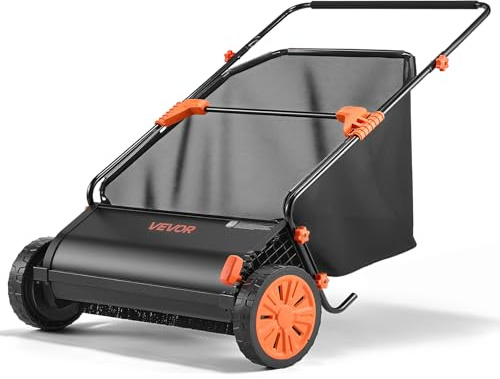 VEVOR Barredora Peinadora Césped Manual, Ancho de Trabajo de 76,2 cm, Cepillo para Césped, Bolsa de Recogida de 340 L, Cepillos Giratorios, 10 Alturas Ajustables, Limpiador para Jardín Patio Parque