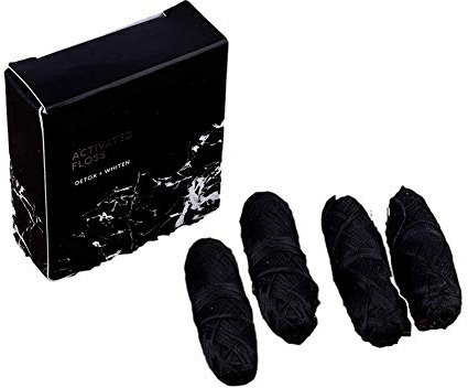 æ— Biologisch abbaubare Zahnseide, Bambuskohle, 4 Rollen, 120 m, natürliche Seidenspule, umweltfreundlich, Zero Waste Mundpflege, Schwarz