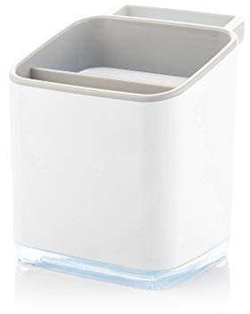 Minky Homecare Sink Caddy-Sponge Holder with Removable Tray, Rail for Cloths, and Drainage Spout Small Footprint Organizer for Kitchen Accessories-Made in UK, One Size, White