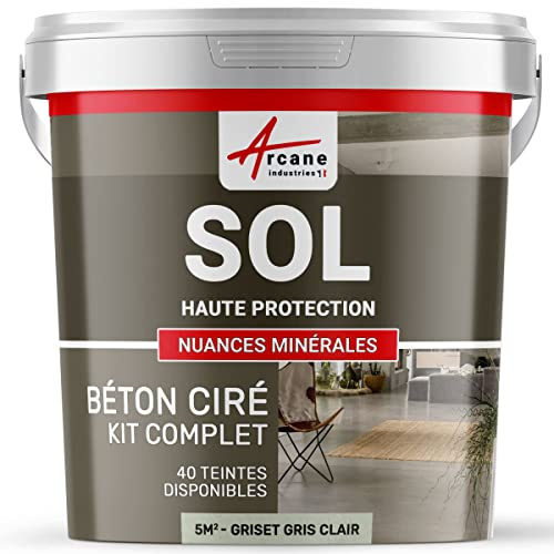 Béton ciré sol en kit | Primaire et vernis de finition inclus - 5 m² (en 2 couches) Griset Gris Clair - ARCANE INDUSTRIES