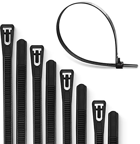 Meccion Wiederverwendbarer Kabelbinder 100 Stück UV-Beständig Starkes Nylon Wiederlösbar Kabelbinder mit 50 kg Zugfestigkeit (250mm x 7.6mm, Schwar)