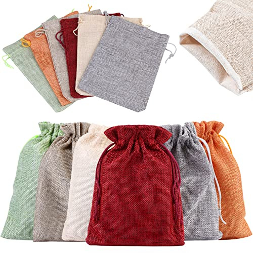 Vegena 30 Bolsa de Lino 13 cm x 18 cm, Bolsas de Regalo Naturales para Rellenar Calendario de Adviento, Joyas, Bodas, Fiestas, Navidad, Manualidades, 6 Colores