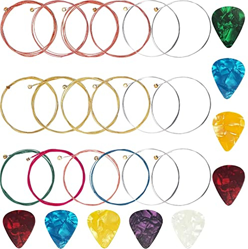 3 Sets Guitar Strings Electric Guitar, Brilliant Sound Quality Strings Steel with 9 Pieces Guitar Picks For Classical Guitar Musical Instrument Accessories Ukulele