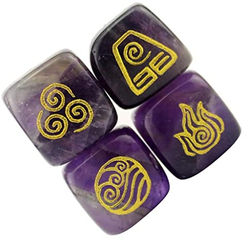 misppro 4PCS Natural Crystal Palm Stone Religious Runes Water Fire Soil Wind