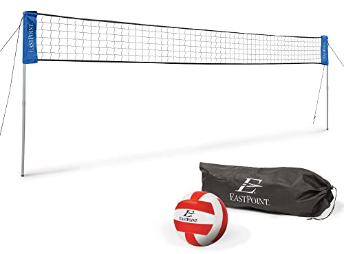 EastPoint Adjustable Volleyball Net - 10-30 ft, Black & Red - Quick Setup Portable Volleyball Net - Competition-Grade Training Equipment - Complete Outdoor Play Set - Lightweight & Compact Design