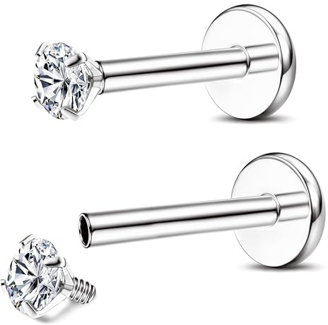 Chriscoco 16G Piercing Labio de G23 Titanio Tragus CZ Ópalo Labret Monroe Cartílago Helix Oreja para Mujeres Hombres 6mm 8mm
