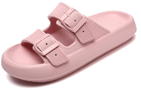 Waysoland Cloud Sliders Women Men Sandals with Adjustable Buckles,Shower Bathroom Non-Slip Quick Drying Open Toe Super Soft Comfy Thick Sole slippers Indoor Outdoor(Pink,4/5 UK)