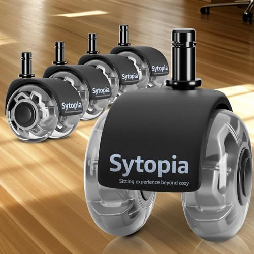 Sytopia Ruedas Silla Oficina de Goma, 10 x 22 mm Sólo para sillas 1KEA, Silenciosas y Suaves para Suelo Duro, Adecuadas para Sillas de Escritorio y Gaming, No Rayan, Juego de 5, Gris