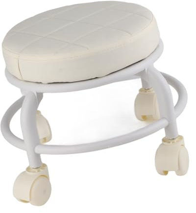 Sedile con Rotelle Basso Pouf con Rotelle in Memory Foam da 26cm Ruote Silenziose a 360° Sgabello Poggiapiedi a Doppio Strato per Soggiorno Camera da Letto(Bianco)
