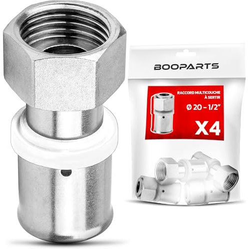 BOOPARTS - 4 pièces - raccord multicouche 20 - F1/2 (15/21) ecrou tournant a sertir contour TH - accouplement multicouche ecrou tournant droit femelle - raccord plomberie pour tube multicouche 20