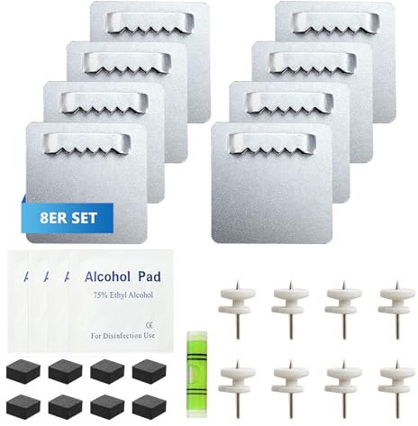 Bilderhaken Selbstklebend, 8 Stück BildaufhäNger Selbstklebend,Klebehaken Bilder Aufhängen Ohne Bohren Bilderhaken für Schwere Bilder Wand Acrylglas Alu AufhäNgung