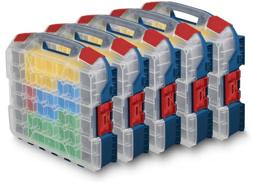 L-BOXX W-BOXX 102 Professional Blau | 5er-Set Premium Sortimentskasten L-Case | Stapelbare Schraubenboxen mit Transparentem Deckel | Inklusive Inset-Boxen-Set