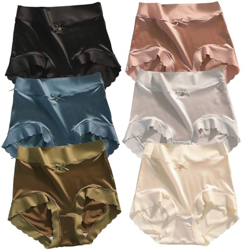 Culotte Absorbant l'humidité en Satin de Soie glacée de qualité supérieure presencte, sous-vêtements Ultra-Minces en Soie glacée Non marquants (6PCS, XXL)