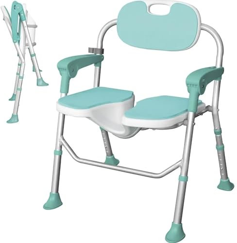 Duschstuhl für Senioren Belastbar bis 180kg Klappbar Duschsitz mit Armlehnen und Rückenlehne, Höhenverstellbarer, Badestuhl mit Rutschfesten Fußpolstern