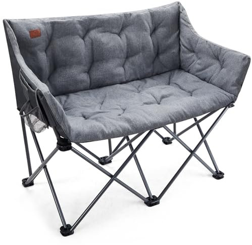 EVER ADVANCED Campingsofa 2 Personen, Campingstuhl Faltbar 2 Sitzer, Faltsofa 320KG Belastbar, Luxus Klappstuhl XXL Extra Lang, Dick Gepolstert Hohe Lehne für Outdoor Garten Balkon Indoor, Grau