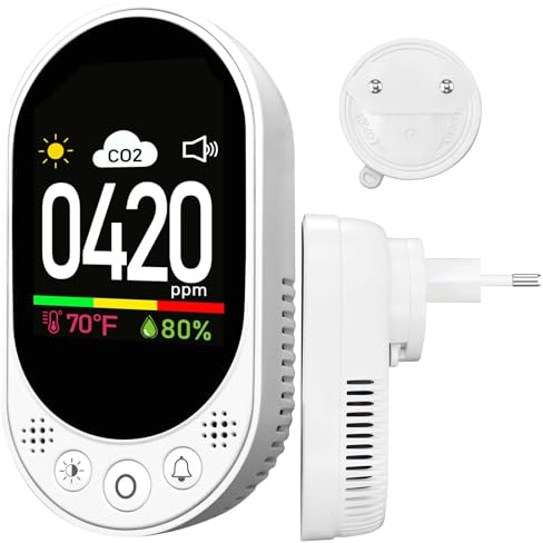LSENLTY Detector de dióxido de carbono para pared, medidor de CO2 3 en 1 (temperatura, humedad y CO2), monitor de CO2 de alta precisión con función de alarma y calibración manual para casa RV