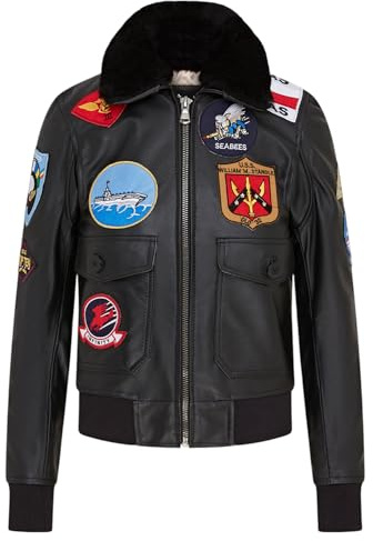 Infinity Leather Mujer Negro Air Force A2 Vuelo Cuero Cuello de piel de oveja Bomber Chaqueta