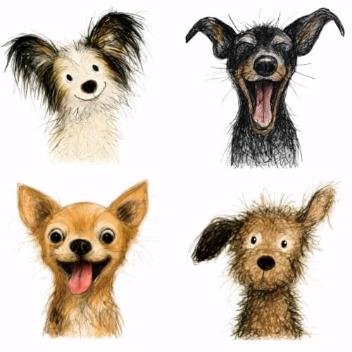 SUPERDANT 4 pegatinas de transferencia de planchado para perros garabateados, cachorros dulces, DIY, diseño animal, reutilizables, DTF, para ropa infantil, camisetas, sudaderas con capucha, bolsos