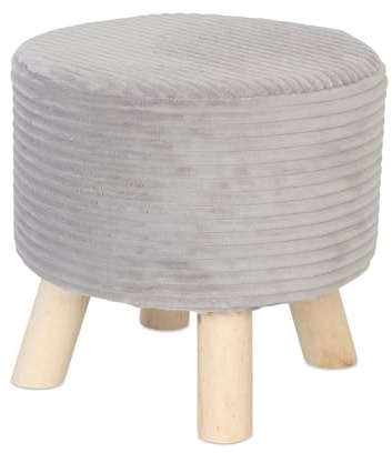 Relaxdays Hocker Cord, Holzbeine, gepolstert, H x D: 30 x 30 cm, rund, Sitzhocker, Fußhocker, Wohnzimmer, hellgrau/Natur