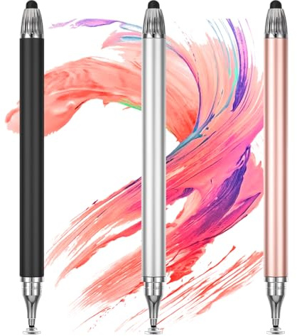 3 Pcs Stylus Pen for Touch Screen, 2-in-1 Atylus Pens, High Precision Universal Stylus Pen for Pad Compatible with Phone, Pad, Tablets, Compatible with Touch Screens (Black/White/Rose Gold)