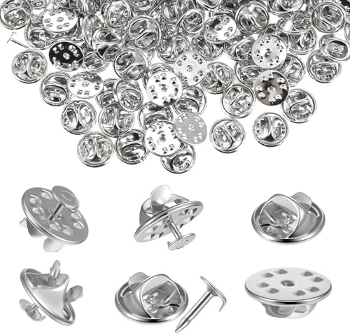 XLIUAX 150 Pairs Pin Backs, Butterfly Clutch Pin Badge Locking Pins Backs Metal Badges Pins Replacement with 8mm Horse Thorn Needle Metal Clasp Replacement Tie Back Clips Craft Making(Silver)