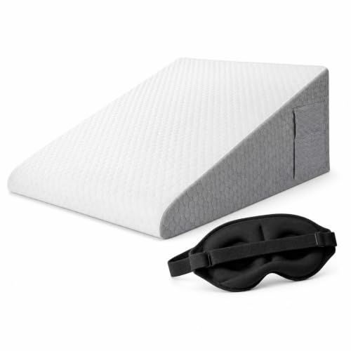 BOODPET Cuscino triangolare in memory foam anti-reflusso con maschera 3D per dormire, sollievo dal mal di schiena, riduzione del russamento, recupero post-operatorio, ideale per adulti e anziani