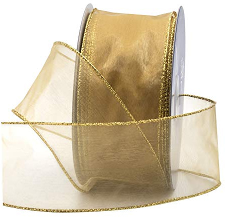 Royal Imports Organza Wired Sheer Ribbon 2.5 (#40) for Floral & Craft Decoration, 50 Yard Roll (150 FT Spool), Gold