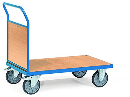 Fetra Plattformwagen - blau pulverbeschichtet - Ladefläche 1200x800 mm mit 1 Stirnwand
